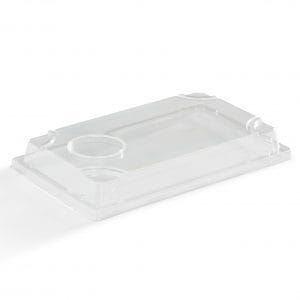 8.5" x 5.3" Clear PET Lid for Medium, Rectangular Fibre Sushi Tray