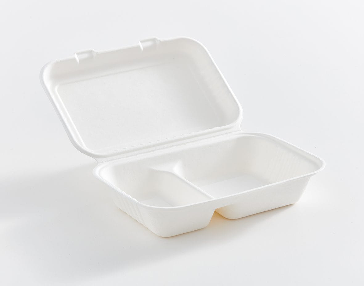 9" x 6" x 3" 2 Compartment Fibre Hinged Lid Container