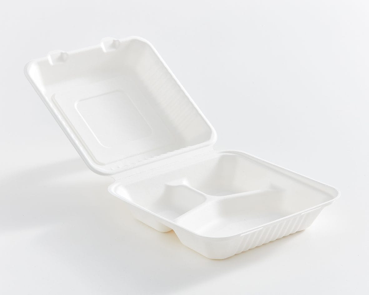 9" x 9" x 3" 3 Compartment Fibre Hinged Lid Container