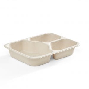 3 Compartment Rectangular Fibre Compostable Container